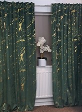 Velvet Curtains Marble  Gold