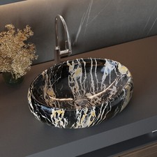 Marble Sink Wash Basin Oval Ceramic Marble Effect Surface Countertop Vessel Sink