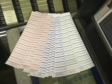 108 VINYL 45's JUKE BOX BLANK TITLE STRIPS CARDS MIXED COLOUR LABELS PERFORATED