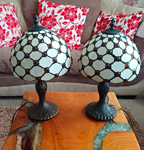 Pair tiffany style - pair, stained
