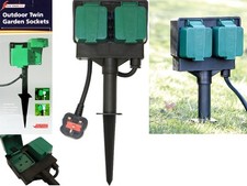 Outdoor Garden Sockets 3m Cable Extension IP54 Z Twin Sockets Spike Splash Proof