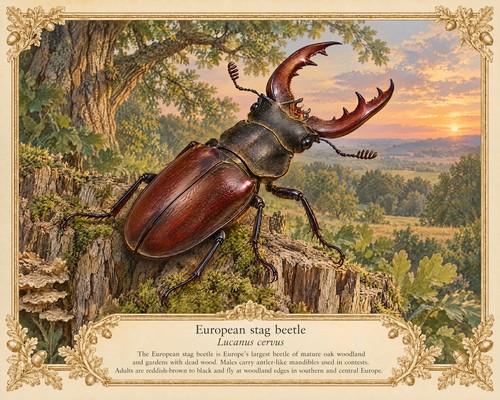 European stag beetle bark - on,