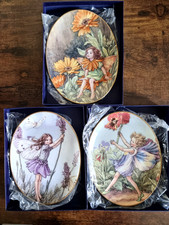 Set 3 Royal Worcester Boxed Flower Fairy Fairies Oval Wall Plates 22 x 16cm