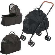 Folding 4 Wheel Pet Stroller Travel Adjustable Canopy Storage Brake Grey UK