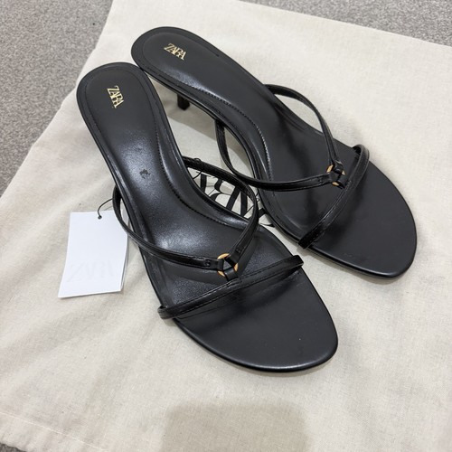 Zara black strappy kitten heel - black,