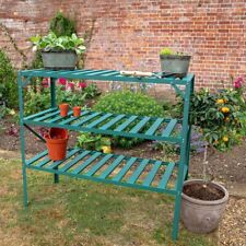 Green Aluminium Slatted Greenhouse 3 Tier Metal Garden Staging Workbench 126cm