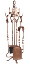 70CM COMPANION SET 4 WROUGHT IRON FIRE TOOLS HEAVY DUTY ANTIQUE COPPER FIREPLACE