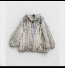 Vintage Silver Fox Fur Coat Real Fur, Size 10