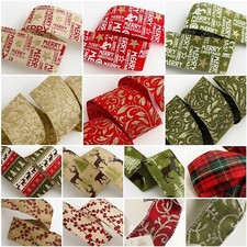 *NEW IN* CHRISTMAS BURLAP PRINTED RIBBON GIFTS, WREATH, TREE DECORATION HESSIAN