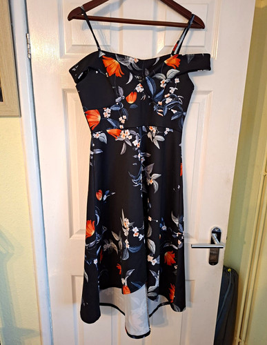 Quiz floral satin fit flare - &,