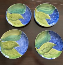 RB Alcobaca Portugal~Hand-Painted~Salad Plates~Set of 4~Fruit Motif~Portugal