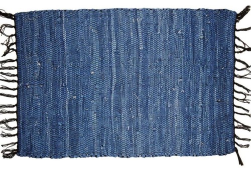 Leather rag rug blue shared - leather,