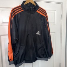 Vintage Rare Adidas Trefoil Logo Popper Sleeve Jacket Black Orange Size XXL 