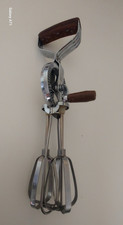 Hand Whisk Manual Rotary Wooden Handle - Stainless Steel Vintage