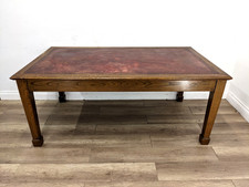 DINING TABLE Large Oak Vintage Red Leather Top Tapered Writing FREE DELIVERY