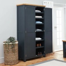 Cotswold Charcoal Grey Painted Double Linen Storage Cupboard- FC55-LIN