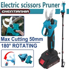 2 Battery Pole Pruning Shears Long Reach Cordless Secateurs Garden Branch Pruner