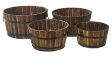 Wooden Round Barrel Garden Patio Planters Vintage Buntwood Style Flower Tub Pots