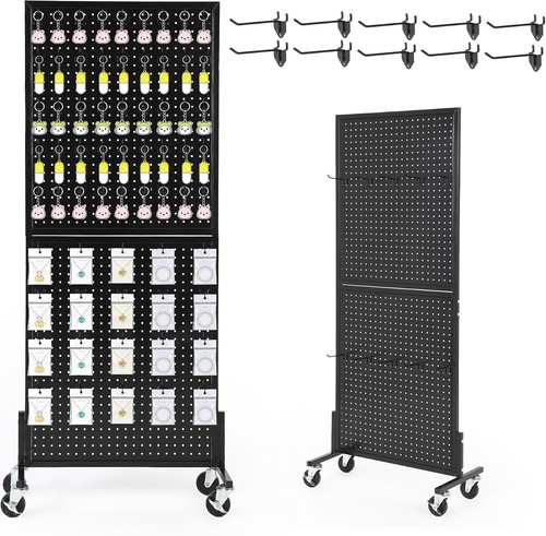 Rolling metal pegboard display - metal,