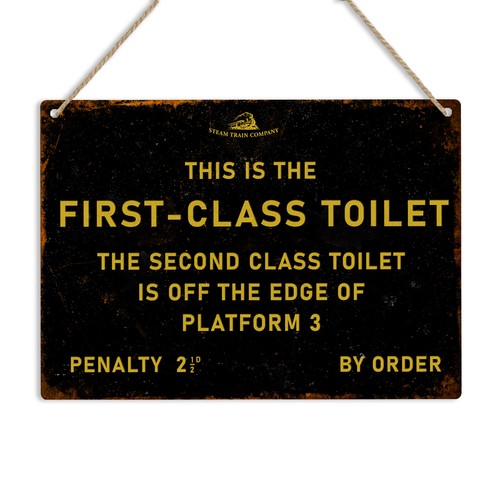 Steam train toilet metal sign - train,