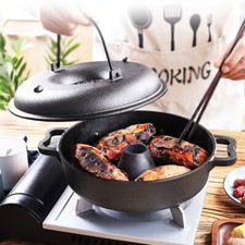 Cast Iron Potato Roaster Pot Pre-Seasoned Sweet Potatoes Corns Cooking Roasting