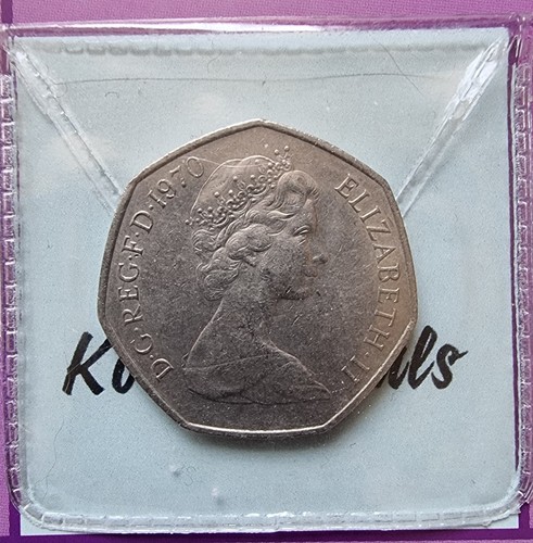 1970 old large 50p - coin, queen
