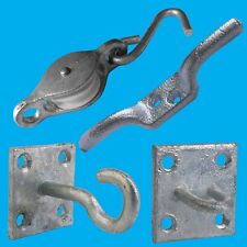 Washing Line Kit; Galvanised Cleat, Wheel Hooked Pulley, Plate Hook, Staple Eye