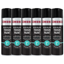 Simoniz Gloss Black Tough Car Spray Paint Aerosol Can Durable Smooth 500ml x 6