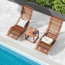 2x JAVA Patio Wooden Rocking Garden Sun Lounger Chair