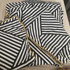 Double Studio Loft Black White Ochre Piped Duvet Cover + 2 Pillowcases 