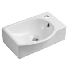 Bathroom Wash Sink Basin Small Wall Hung Gloss White Right Hand Ceramic