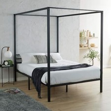 Double / King Size Metal Canopy Bed 4 Poster Black Frame Home Bedroom Furniture