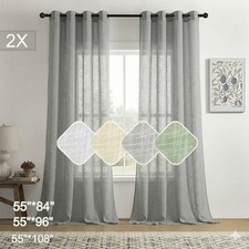 2X Linen Look Voile Curtains