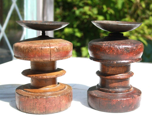 Pair rustic turned solid - pair,