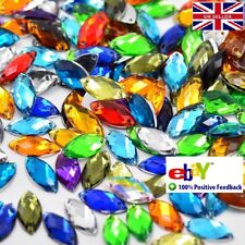 50 Mixed  Beads Rhinestones Gem  7 x 15mm  Tear Drop Flat Back Sew On UK #1