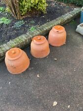 RARE MATCHING SET OF 3 ANTIQUE LARGE TERRACOTTA RHUBARB FORCERS W/ORIGINAL LIDS