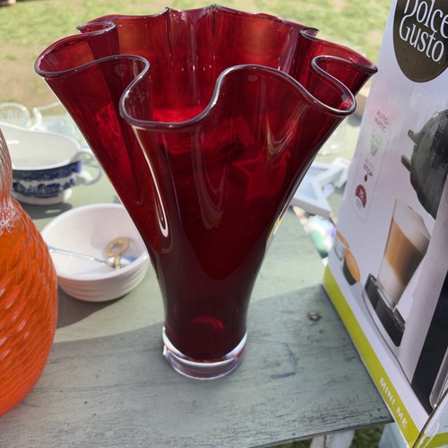 Vintage red handkerchief vase - handkerchief,