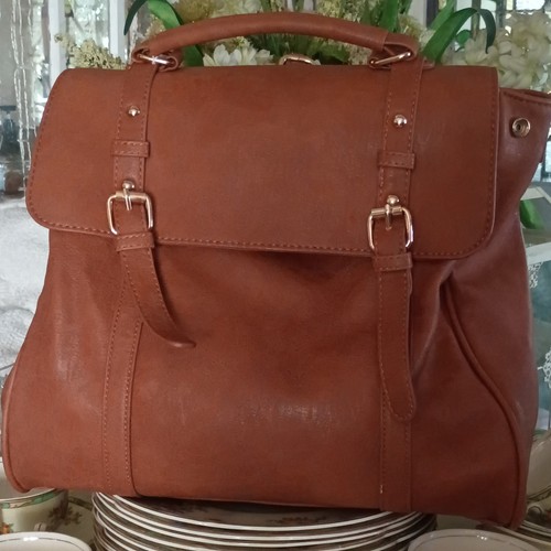 Mms brown medium satchel - brown, top