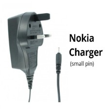 Nokia Small Pin 3 Pin Mains Charger Also Works with N70 N71 6300 Black