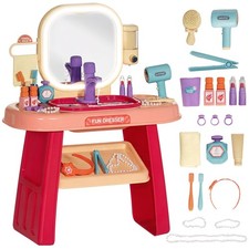 AIYAPLAY Kids Dressing Table with Mirror, LED Light, Music, 23 Accessories