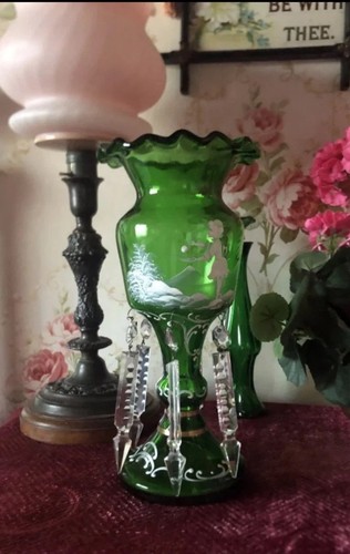 Antique green glass mary - glass,