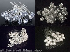 5/10 Crystal & pearl solitaire Flower Bridal Hair Pins for Weddings Balls Proms