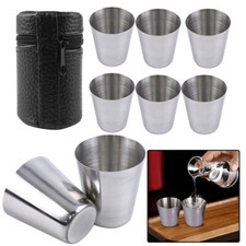 6X 30  Mini Stainless Steel Shot Glass Cup Drinking Whiskey Mugs+Cover Case