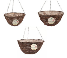 Hanging Basket Flower Pot's Wicker Rattan 12" 14" & 16" Liner Chains & Hook Set