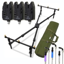 FISHING POD BITE ALARMS NGT WITH BOBBINS INDICATORS & FISHING CASE BAG NGT PODS