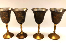 4 Vintage Fluted Brass W/Silver Plated Blessing Cups /Cordial Set Of 4