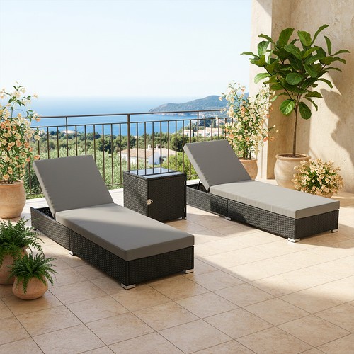 Rattan lounger recliner bed - 3x,