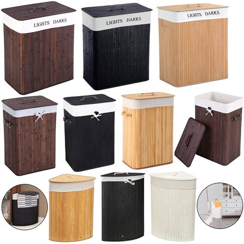 Bamboo laundry basket with - laundry, lid
