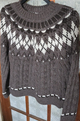 Brown fair isle cable knit - m&s,