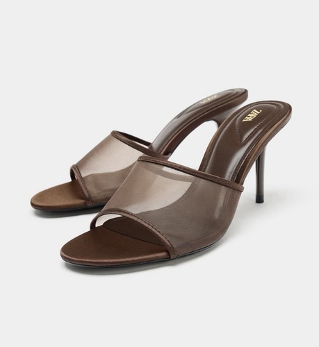 Zara mesh heeled sandals - mesh, uk